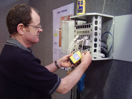 Denis with the cable tester demonstrator box"
