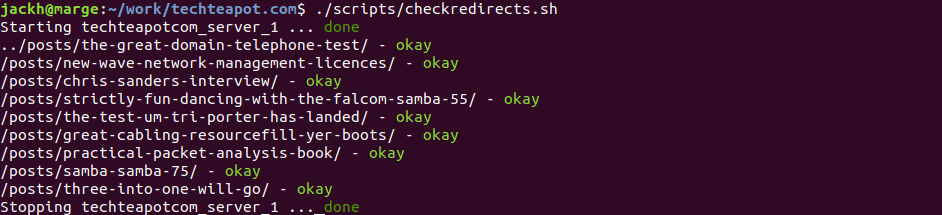 Output of checkredirects command