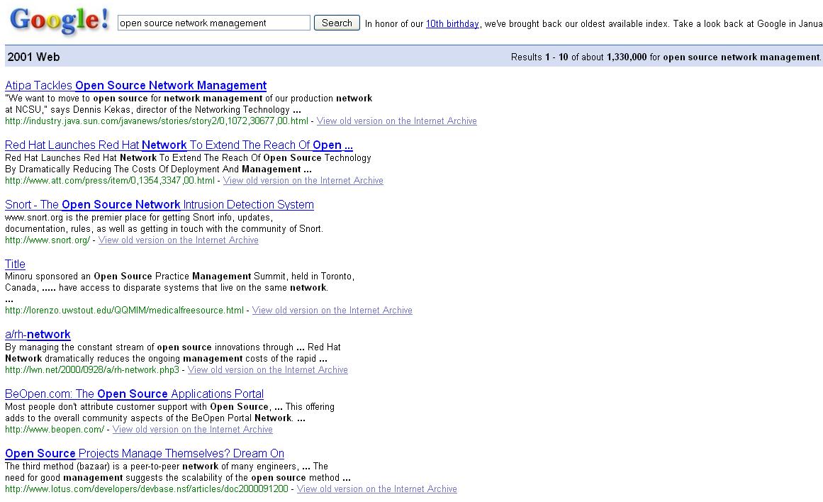 open source network management search results 2001 