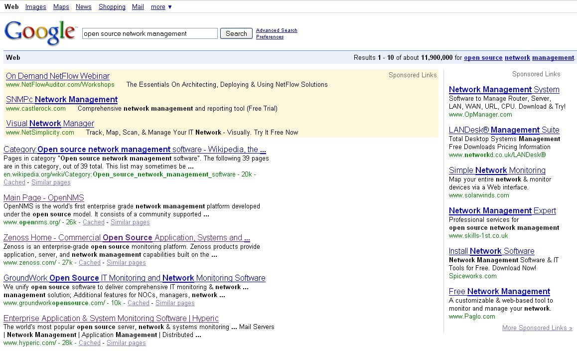 open source network management search results 2008 