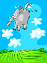 Elephant flying on clouds